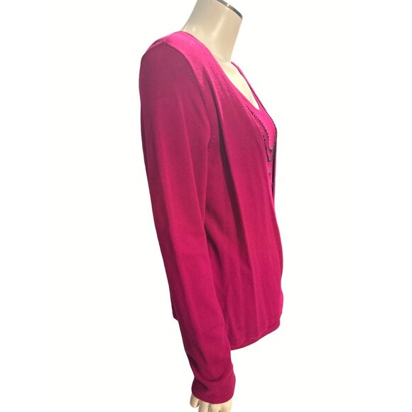 Vintage Apt 9 Burgundy Wine Wrap Layered Sweater With Black Sequined Long Sleeve - Picture 4 of 8